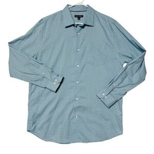Banana Republic Shirt Men XL Blue Non Iron Long Sleeve Plaid Check‎ Dress Preppy